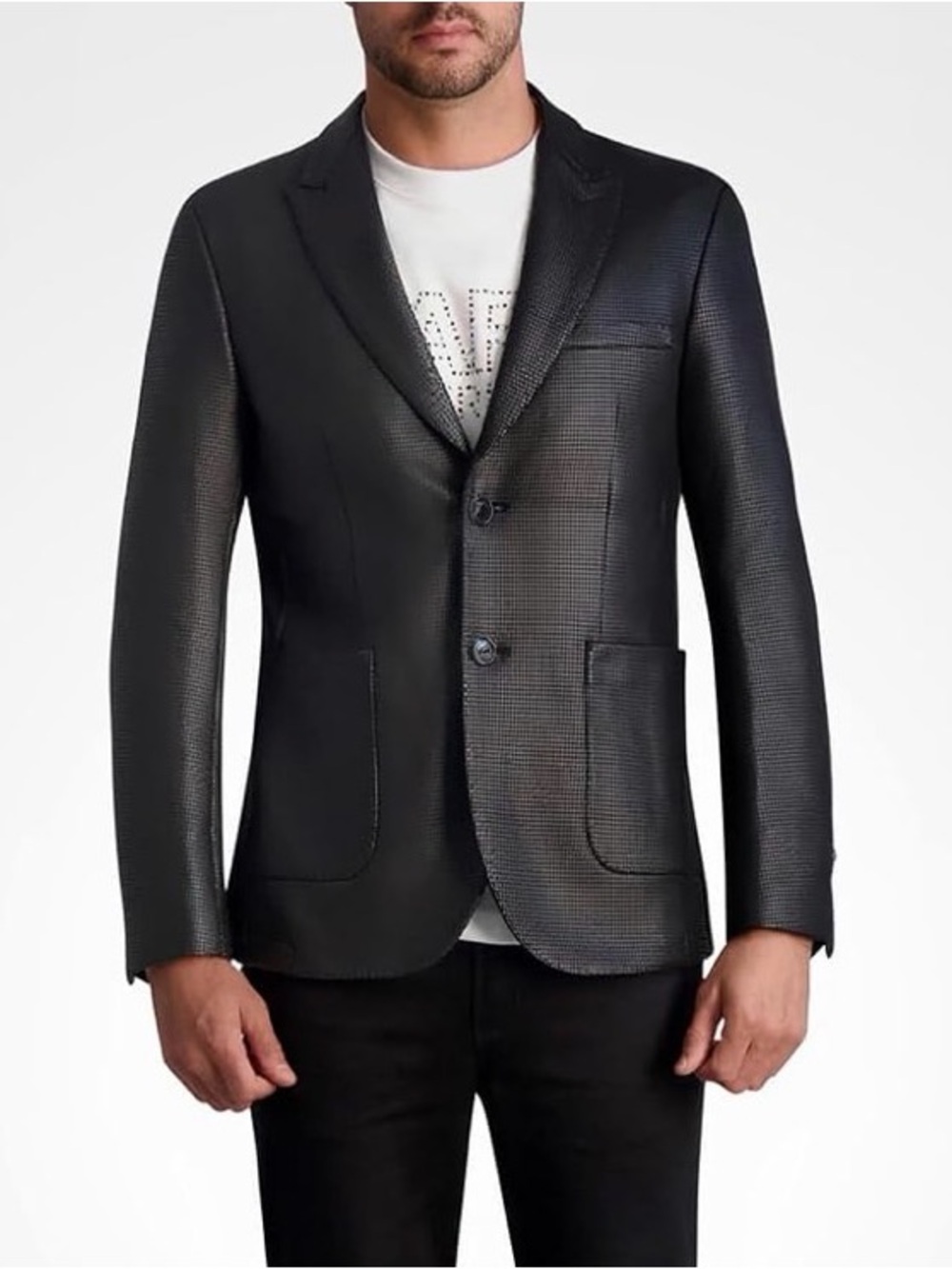 Karl Lagerfield Men's Black Coated Two-Button Blazer